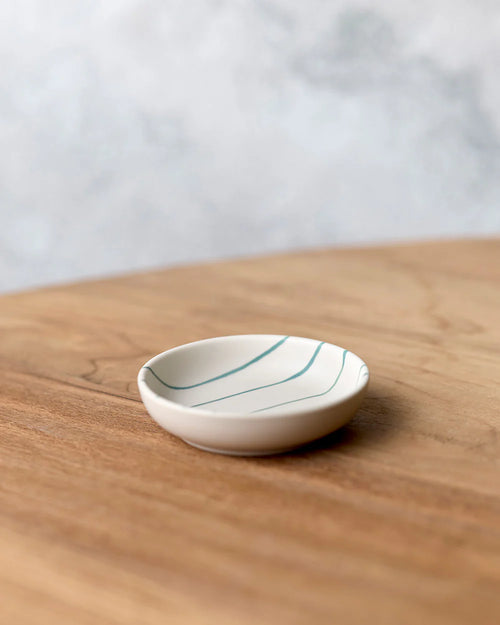 CONDIMENT BOWL 9cm - COASTAL JUNCTION CREAM w/GREEN STRIPE
