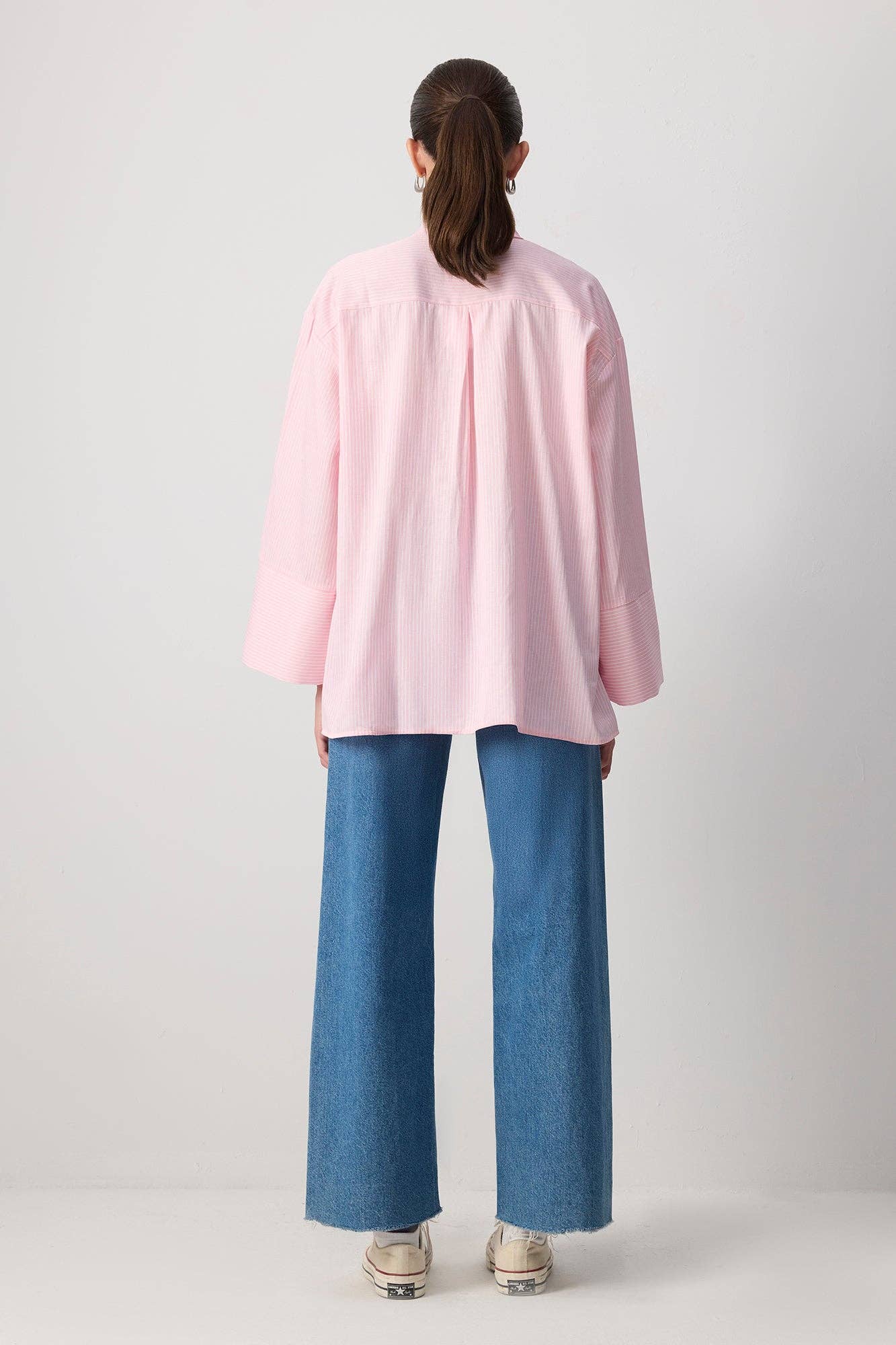 PINK STRIPED COTTON SHIRT WITH BOW APPLIQUES