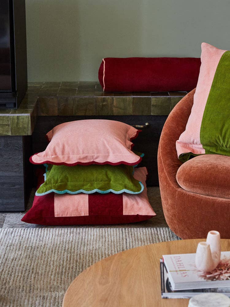 Corduroy Euro Pillowcase - Peach/Olive