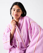 LAVENDER FIELD STRIPE BAMBOO TERRY BATH ROBE