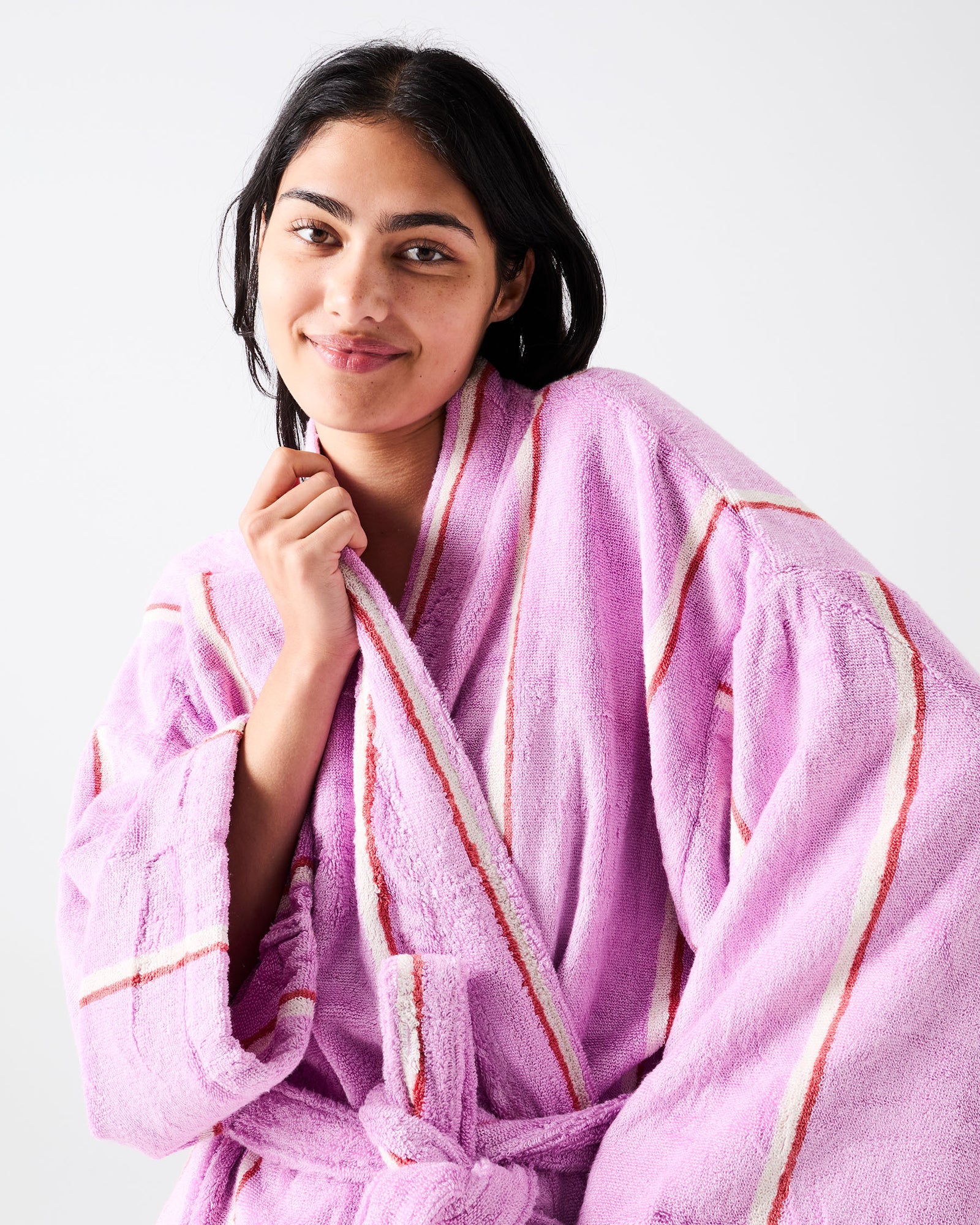 LAVENDER FIELD STRIPE BAMBOO TERRY BATH ROBE