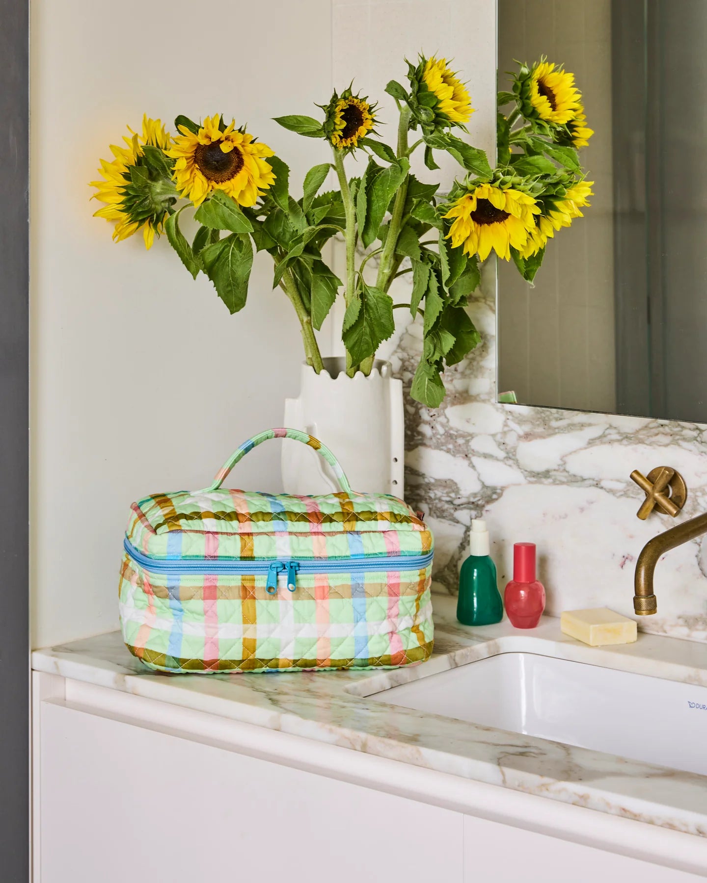 Candy Check Mint Quilted Cotton Toiletry Bags