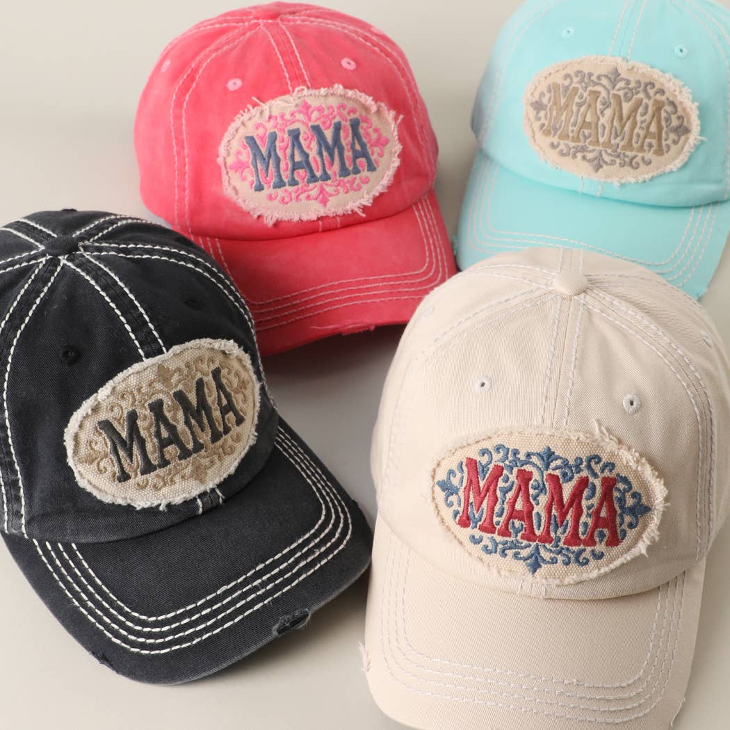 MAMA Patch Embroidered Distressed Baseball Cap : HPK