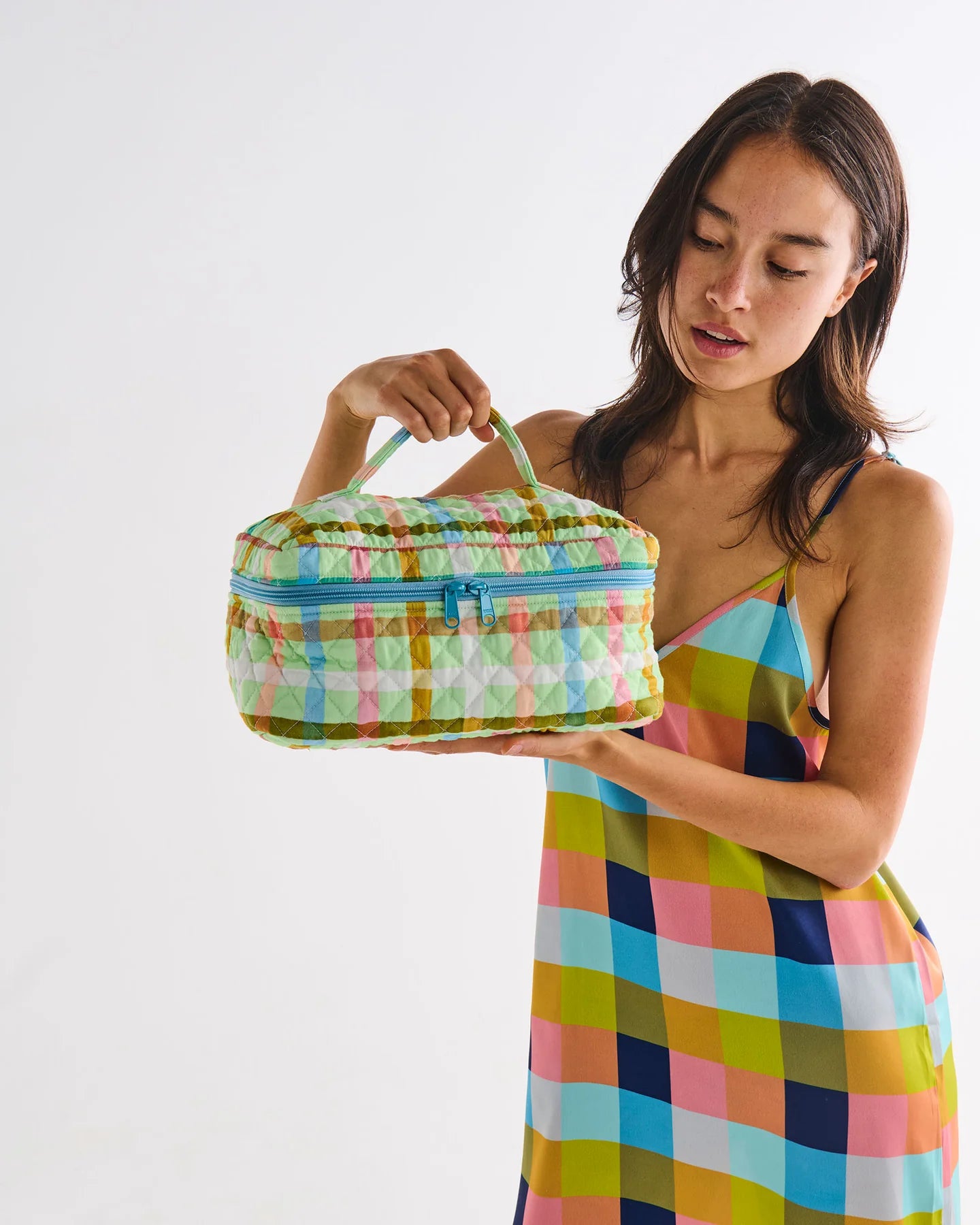 Candy Check Mint Quilted Cotton Toiletry Bags