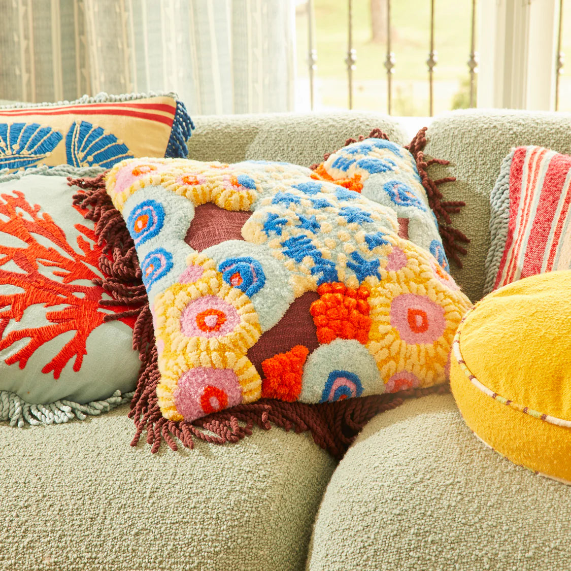 Cora Tufted Cushion - Garnet (Feather)