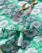 Tumbling Flowers Green Linen Tablecloth