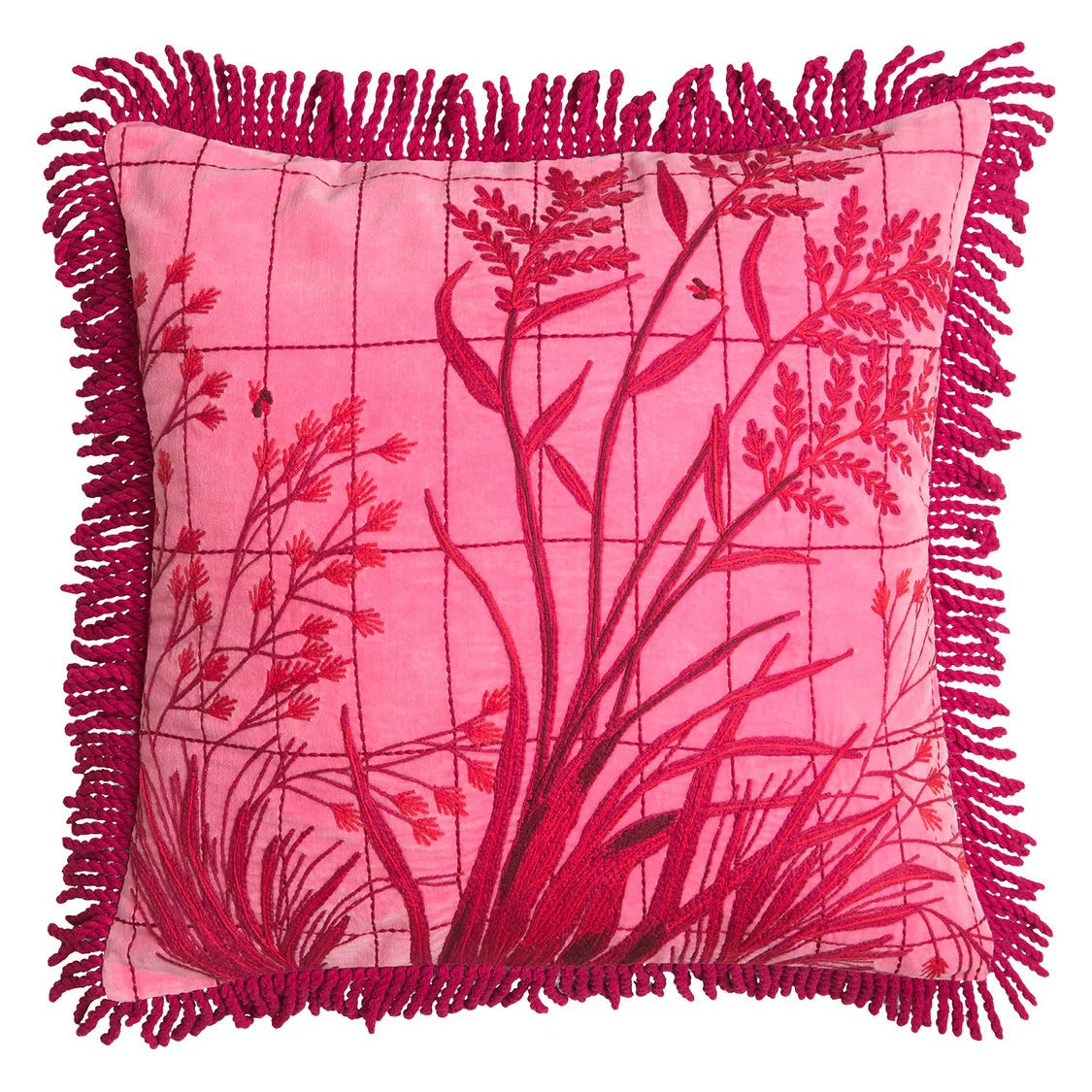 Adelyn Embroidered Cushion - Cosmo Pink (Feather)