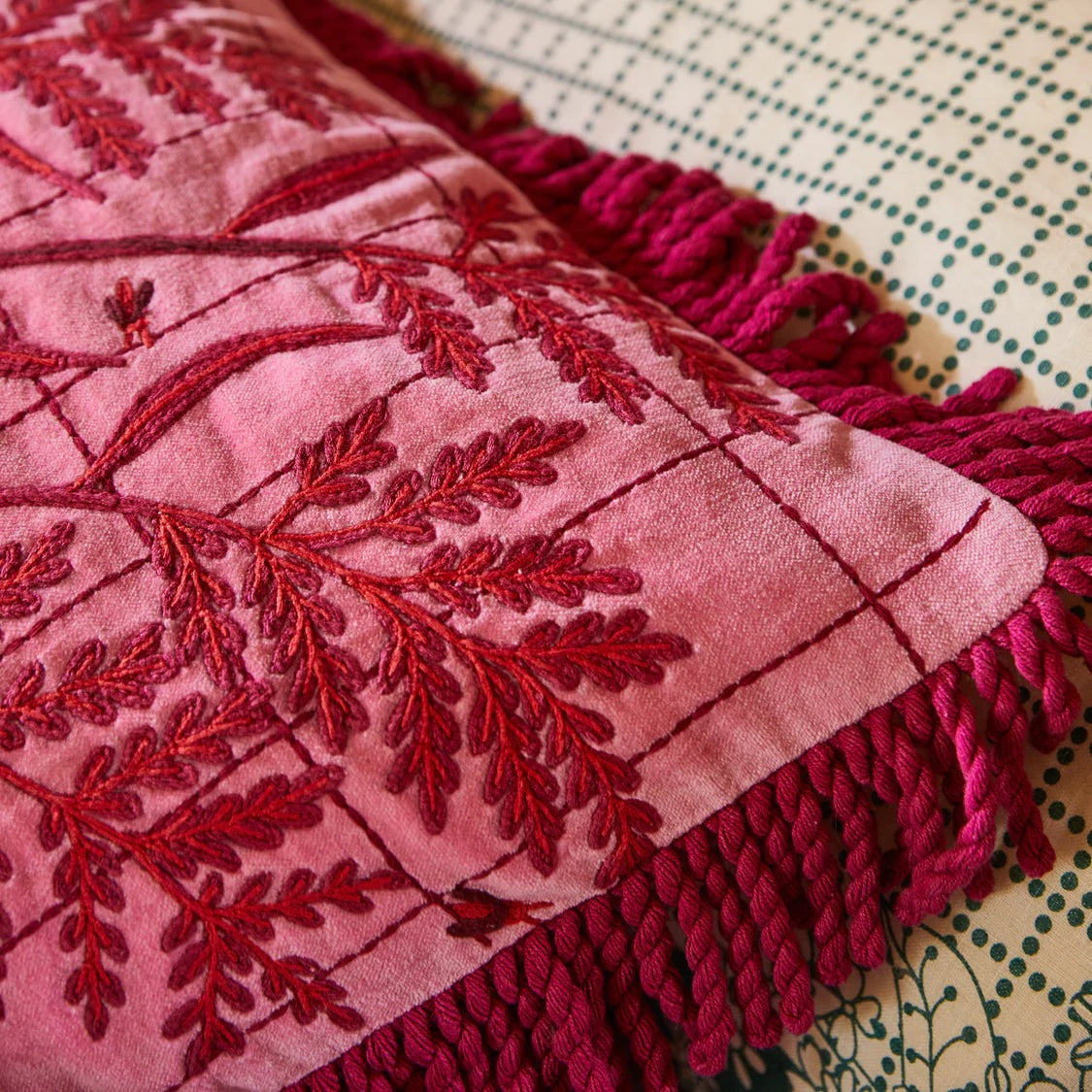 Adelyn Embroidered Cushion - Cosmo Pink (Feather)