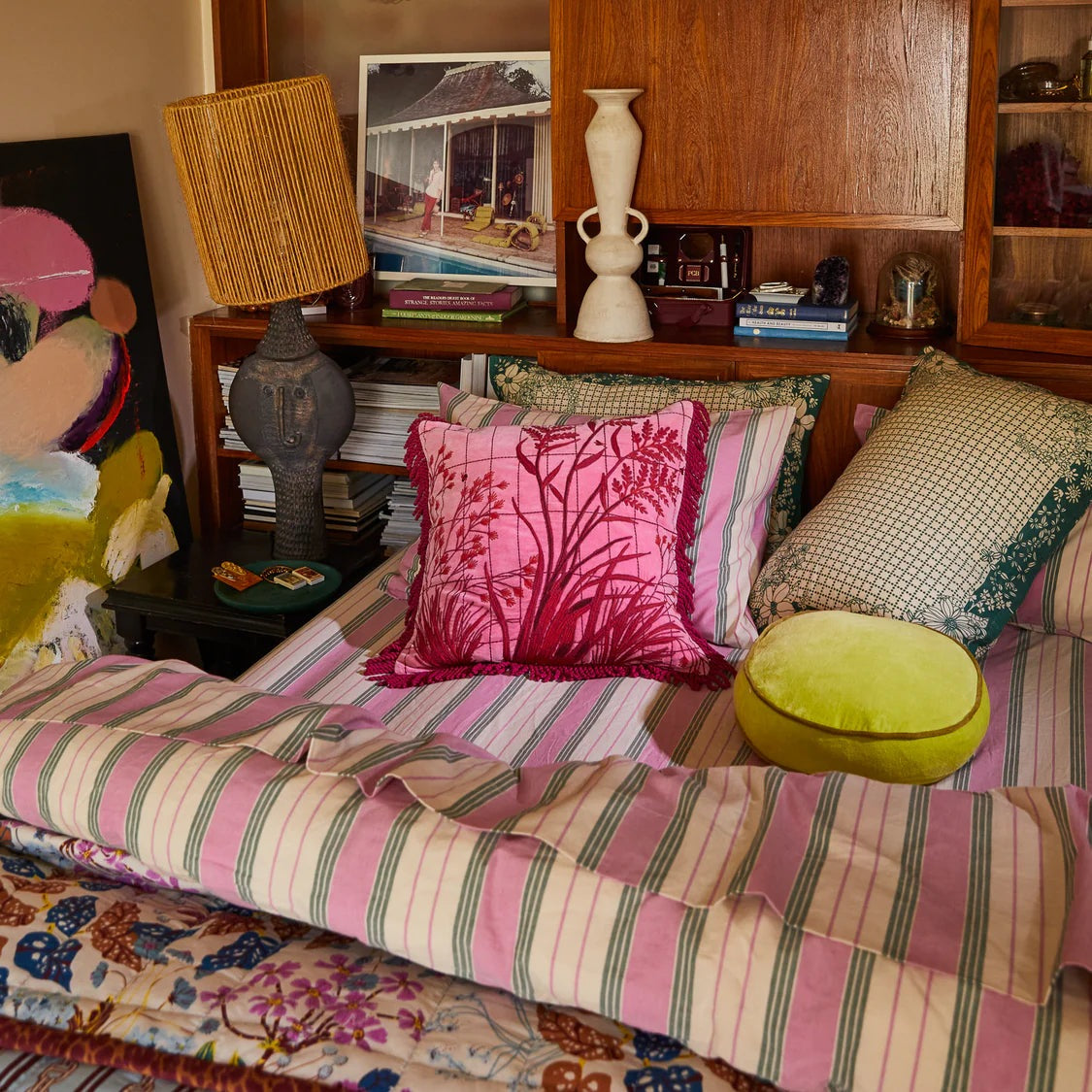 Adelyn Embroidered Cushion - Cosmo Pink (Feather)