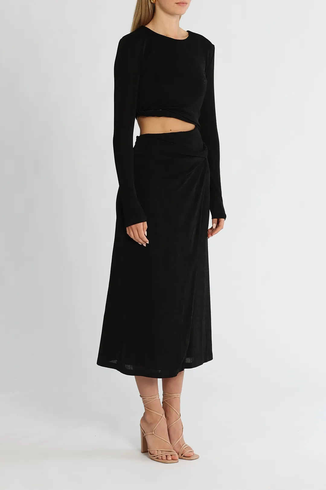Misha Black Long Sleeve Midriff Dress - 6
