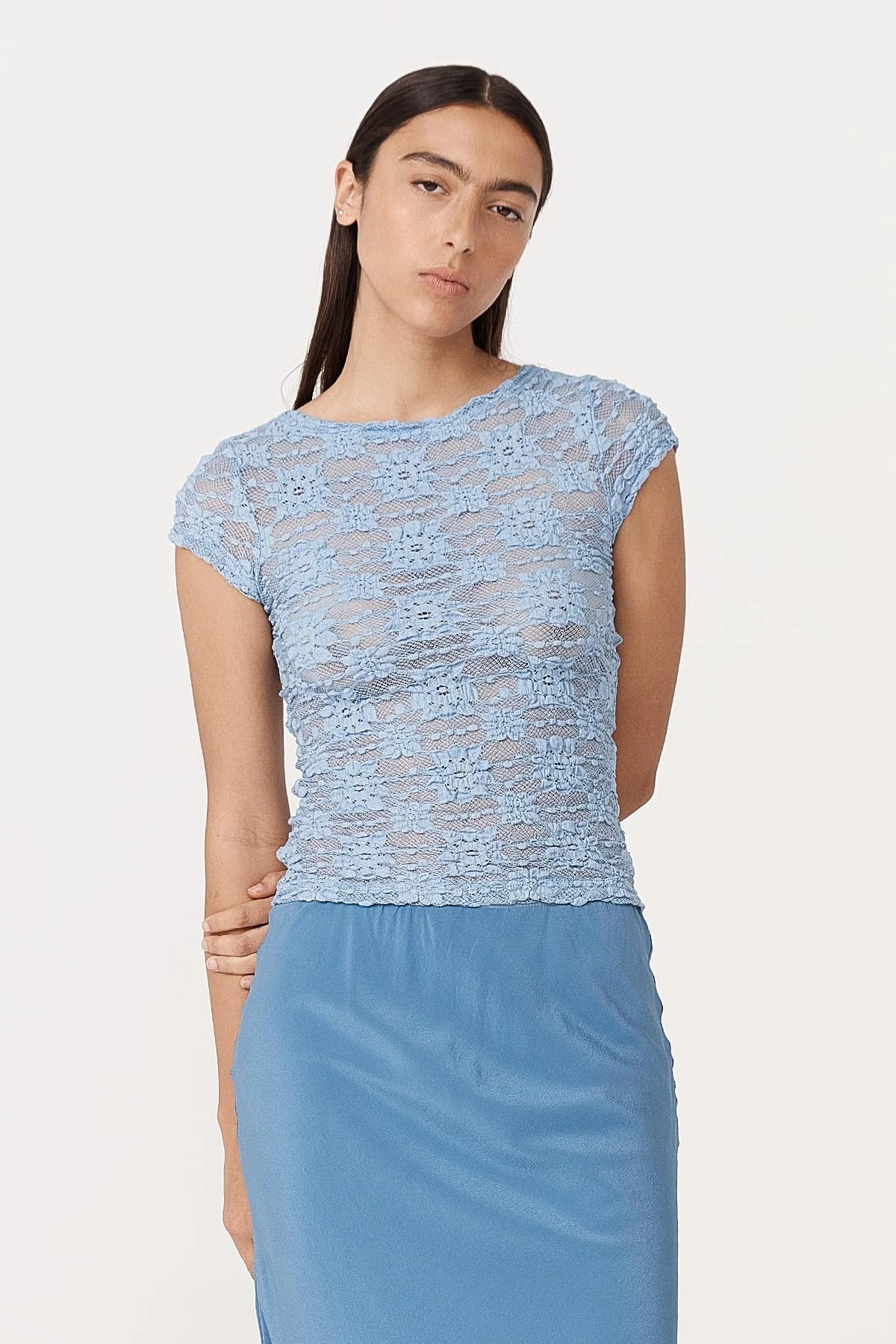 Galo Sunflower Lace Tee - Periwinkle