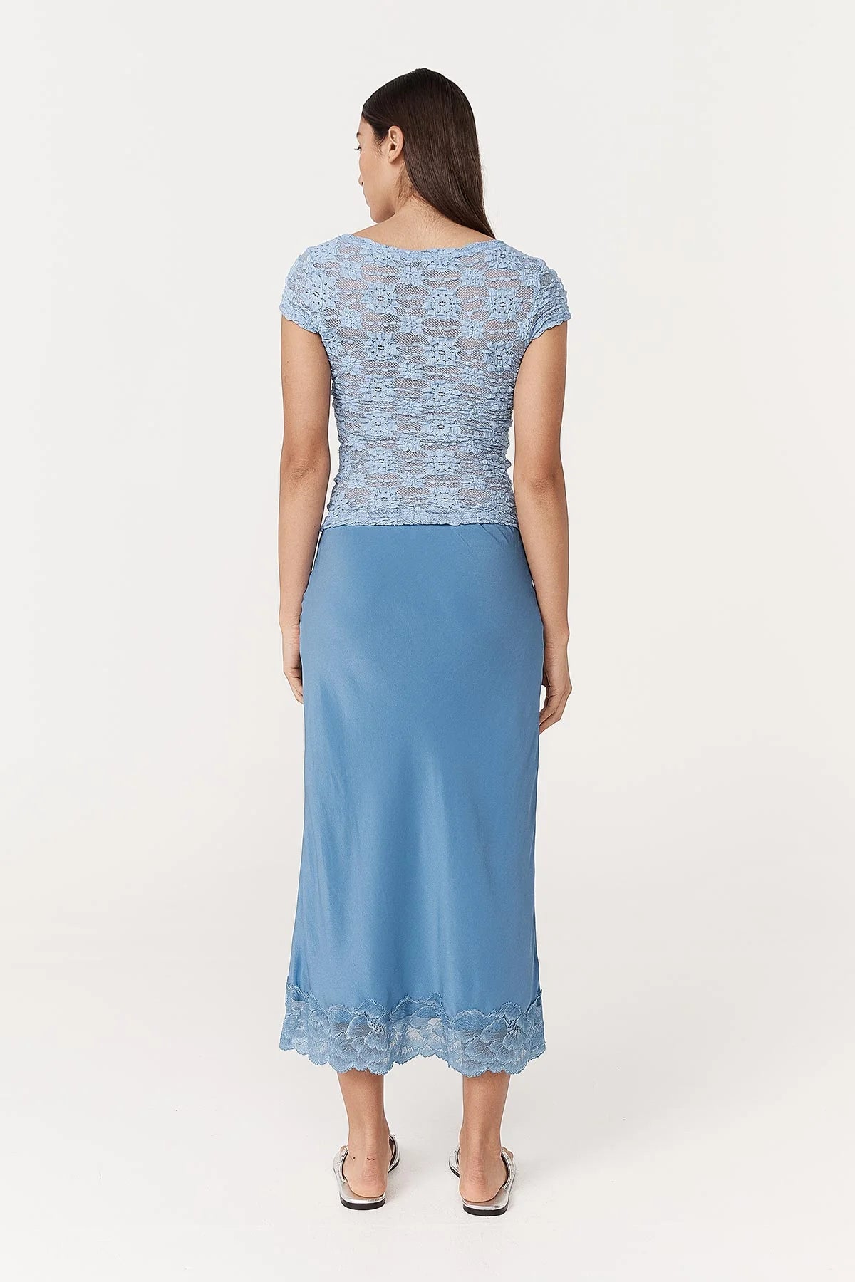 Marina Silk Midi Skirt - Cornflower