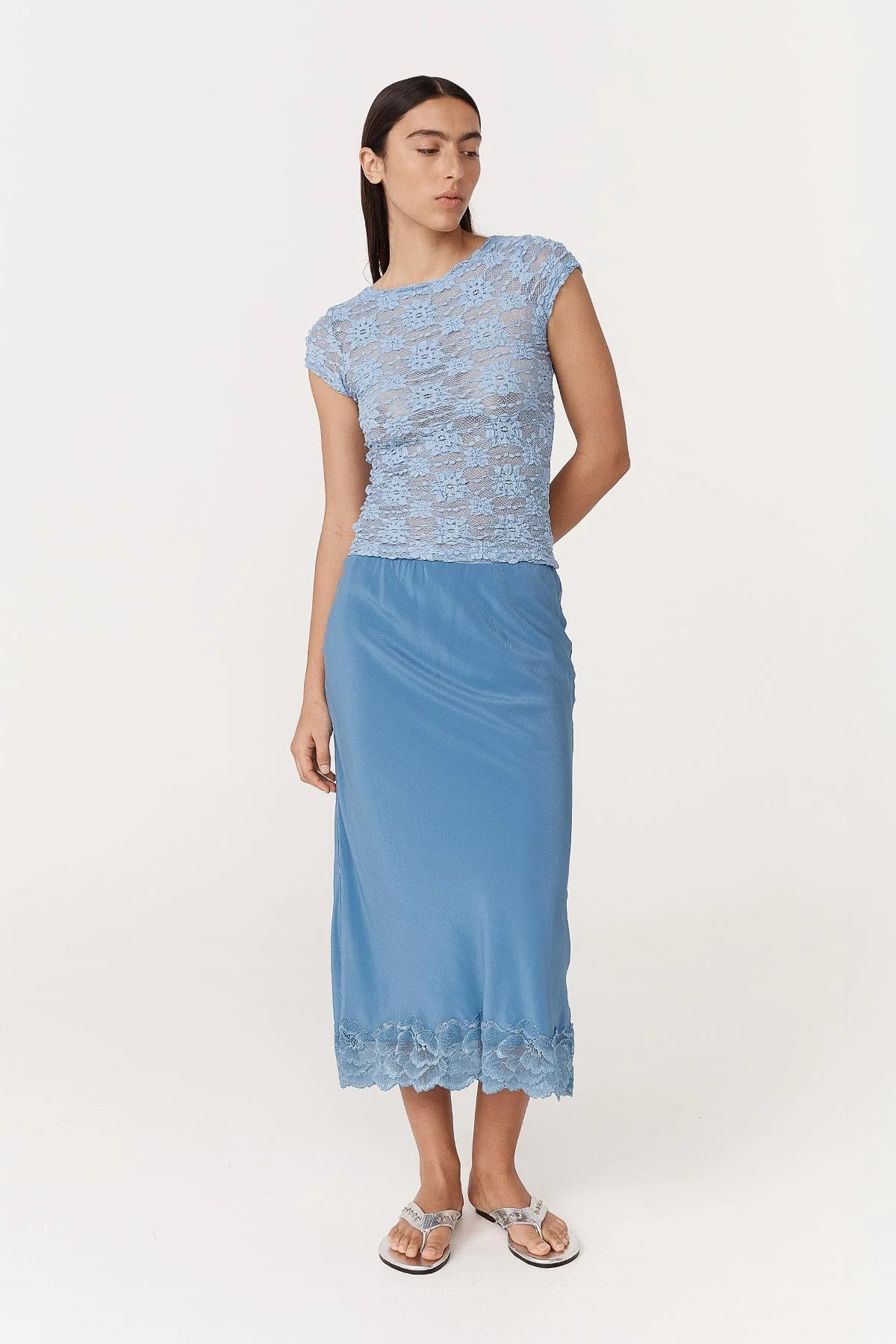 Marina Silk Midi Skirt - Cornflower