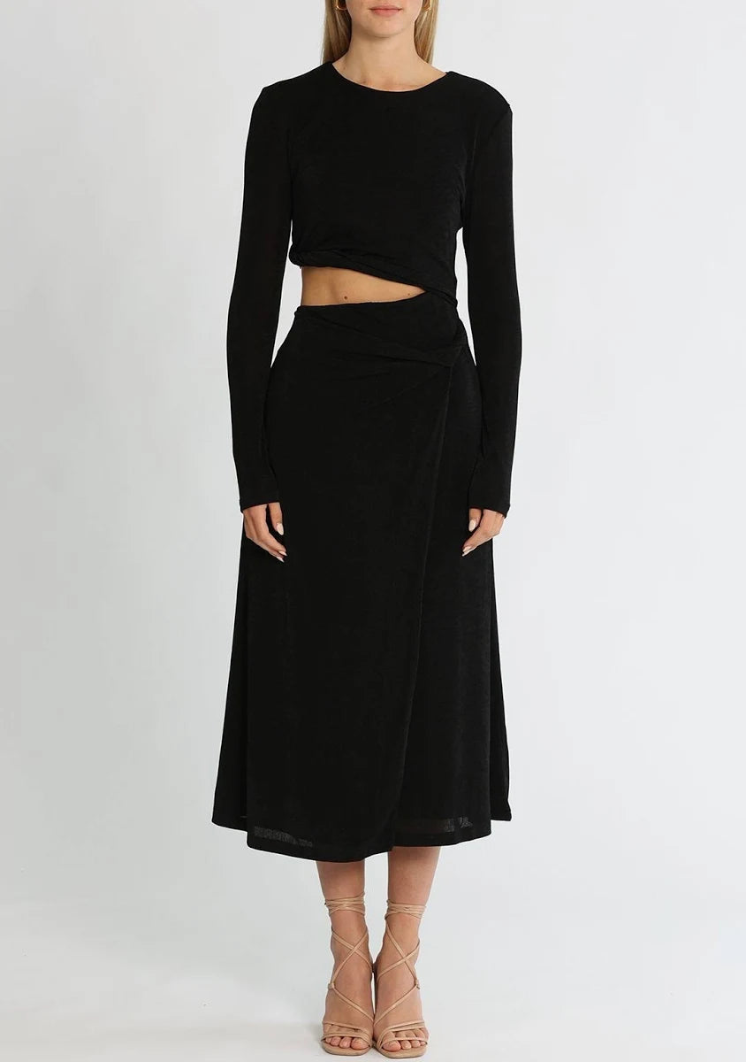Misha Black Long Sleeve Midriff Dress - 6